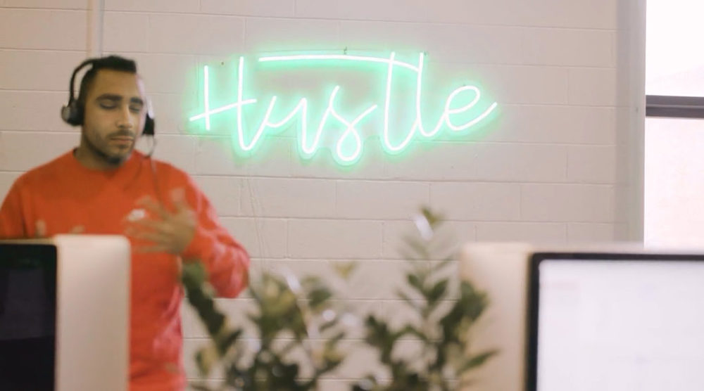 hustle neon sign